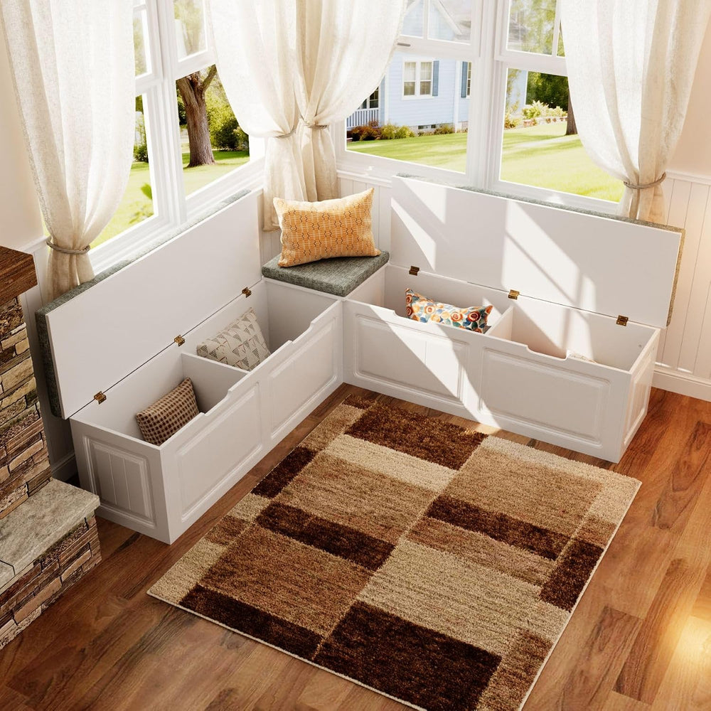 L-Shaped Corner Storage Bench with Cushion, Kitchen Breakfast Nook Entryway B...