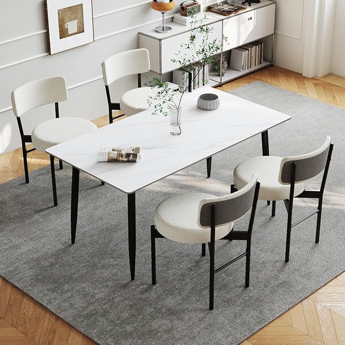Giantex Boucle Dining Chairs Set of 2, Sherpa Upholstered Kitchen Chairs w/Cu...