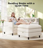 Welzona 3-Layers Cloud Accent Chair with Ottoman, 33" Teddy Reading Chair | Comfy Teddy Fabric, Washable Covers, Tool-Free Setup, All-wood Arm Chair and Ottoman Sets for Living Room, Bedroom, Beige