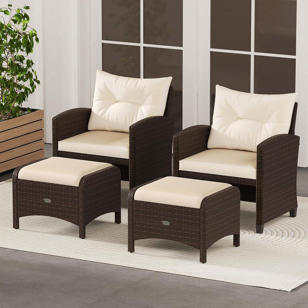 RELAX4LIFE Wicker Outdoor Ottomans for Patio - Set of 2 Rattan Footstools w/R...