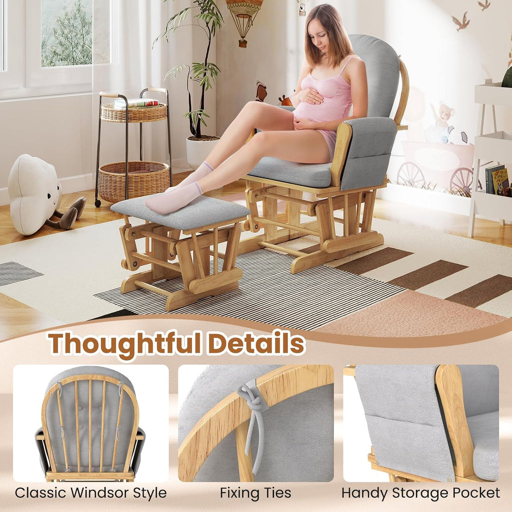 DORTALA Baby Glider Rocker with Ottoman, Multiposition Lockable Glider with Cleanable Upholstered, Smooth Rocking Motion, Nursery Glider & Ottoman Sets for Nursing Baby, Reading (Grey and Natural)