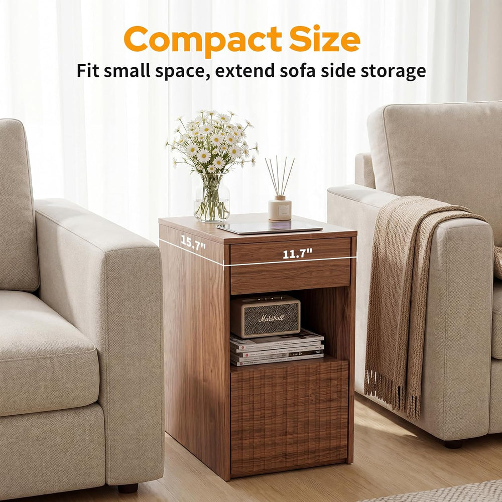 Eongdon Fluted Nightstand Set of 2, Mid Century Modern End Table with 2 Drawe...