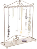 Angelynn's Sturdy Long Necklace Holder Organizer Tall Tabletop Pendant Display Stand, Freestanding Large Capacity Jewelry Tree, Calla Satin Nickel Silver 13 1/2" Wide x 15 3/4" Tall