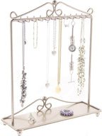 Angelynn's Sturdy Long Necklace Holder Organizer Tall Tabletop Pendant Display Stand, Freestanding Large Capacity Jewelry Tree, Calla Satin Nickel Silver 13 1/2" Wide x 15 3/4" Tall