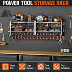 66" W Super Large Power Tool Organizer Wall Mount,Heavy Duty Cordless Tool Organizer with 18 Drill Holder,600 Lbs Capacity 4-Layer Garage Organization for Garage and Workshop (Black)