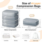 Comforter Storage Bag - 130L Large Capacity Blanket Storage Bags 4-Layer Ultra Space Saving Self Compression Organizer, Washable Compression Bags for Storage Comforter Blanket, 2-Pack, Grey