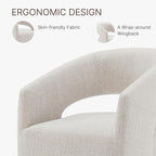 Upholstered Dining Chairs with Casters, No Assembly Modern Barrel Armchair with Rollers for Dining Room, Bedroom, Living Room, Reading Room, Home Office, Set of 4, Beige