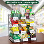 4-Tier Black Stackable Candy Display Rack, Snack Organizer For Countertop, Stores, Offices with 12 Signs and 30 Labels (Black-1 Pack)
