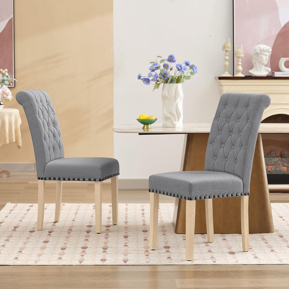 LOULENS Fabric Dining Chairs Set of 2, Modern Linen Upholstered Parson Chairs...