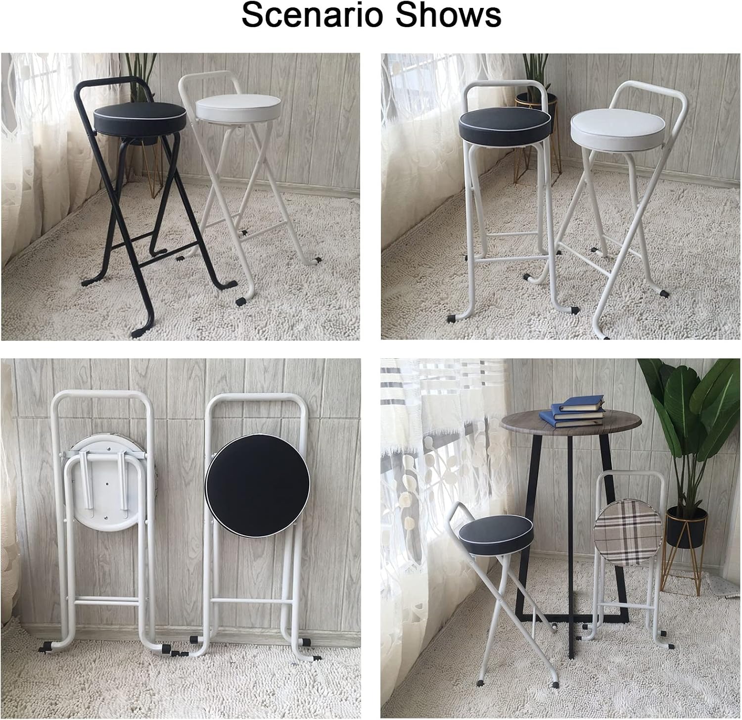 Folding Bar Stool, Portable Folding Stool Chair Heavy Duty, Indoor Tall Bar stools with Handle, 300 lbs Capacity (Color : Black-A, Size : 30in-2Pcs)