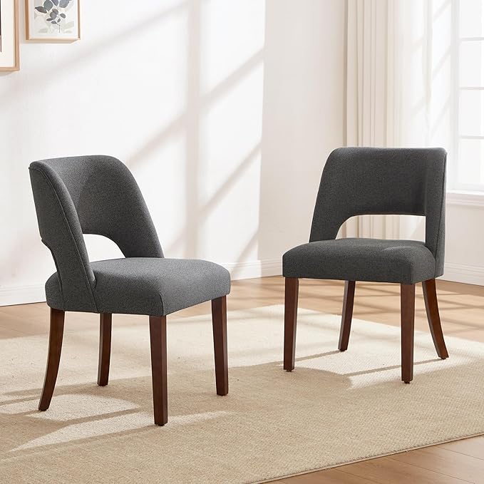 Dining Chairs Set of 2,Modern Dining Room Chairs with Thick Cushions,Upholstered Linen Fabric Kitchen Chairs for Kitchen Dining Room Darkgrey