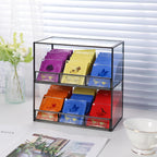 Glass Tea Bag Organizer for Counter, 2-Tier Teabag Organizer Storage Holder for Tea Bags, Glass Caddy Box Containers, Rack Teabag Station Stand for Cabinet Kitchen, 2-Tier, Black
