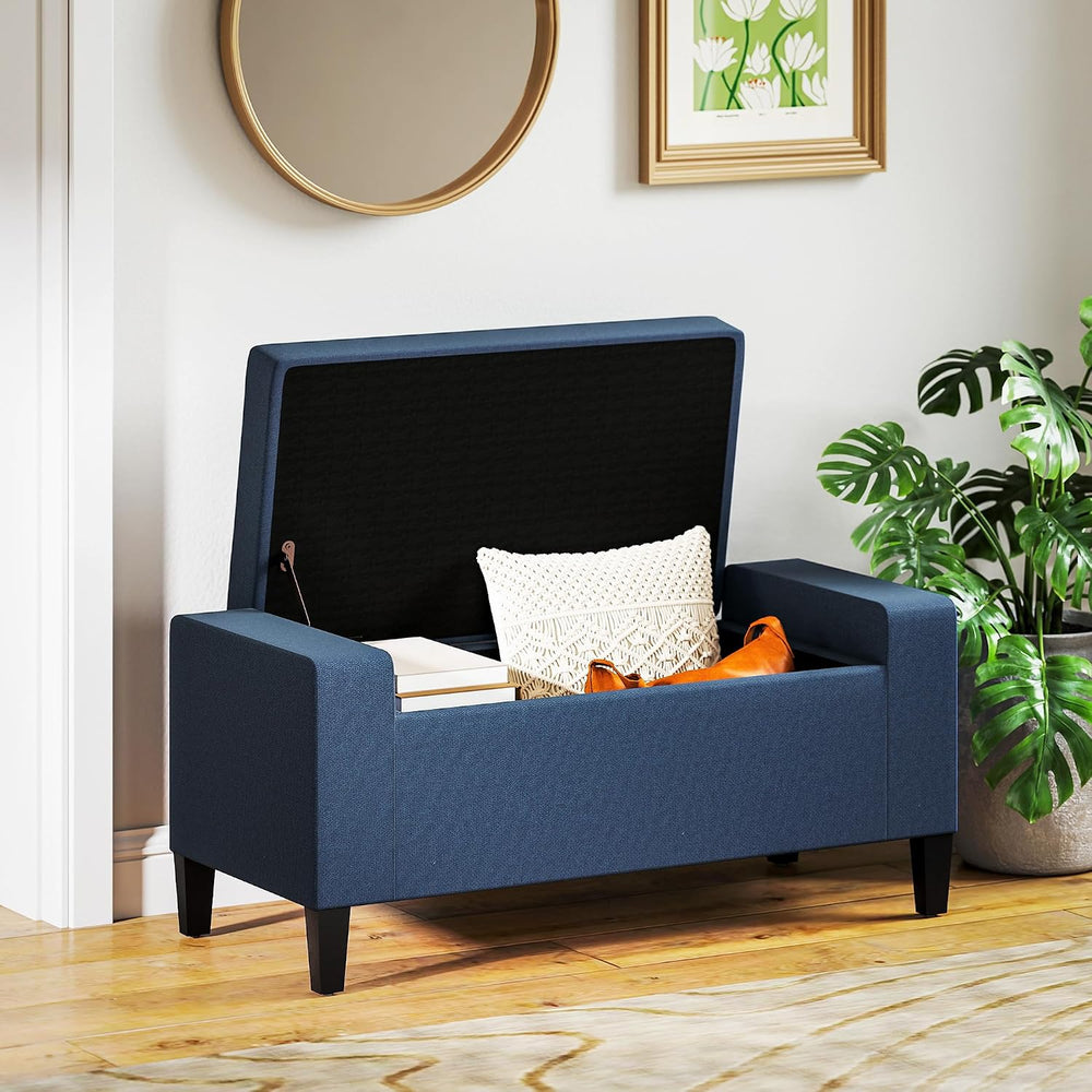 HOMCOM 36" Ottoman with Storage, Lift Top Rubberwood Legs 330 lb Dark Bl...