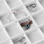 Frebeauty Velvet Jewelry Tray,24 Grid Jewelry Organizer with Clear Lid,Earring Holder Organizer with Clasp,Drawer Insert Rings Pendants Brooches,13.8 x 9.5 x 2 Inches,Gift for Women Girls(White)