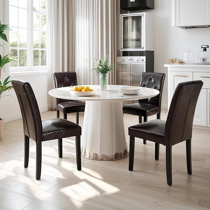 VECELO Upholstered Dining Chairs Set of 6, Modern PU Leather and Solid Wood Legs & High Back for Kitchen/Living Room- Coffee