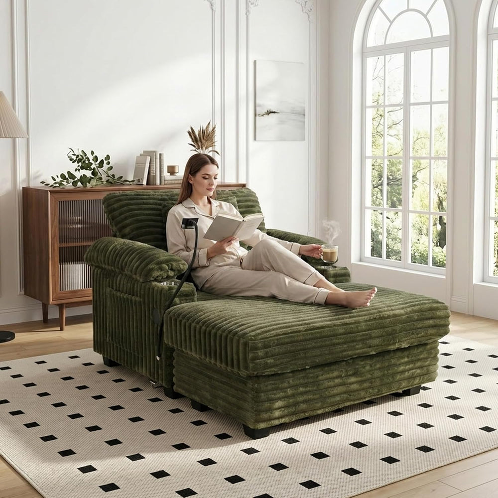 Oversized Chaise Lounge Chair with Adjustable Backrest, Movable Storage Ottom...
