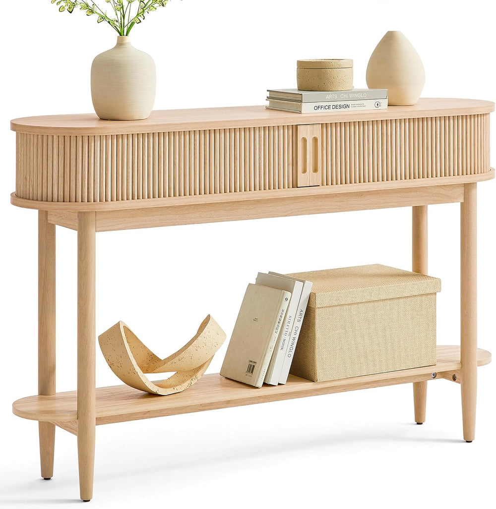 LINSY Fluted Console Table with Storage, Entryway Table Wood Entrance Tables ...