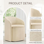 Upholstered Dining Chairs with Casters, No Assembly Rolling Modern Dining Room Chairs with Hidden Storage & Barrel Backrest, Accent Chair for Bedroom, Living Room, Dressing, Sand, Set of 4