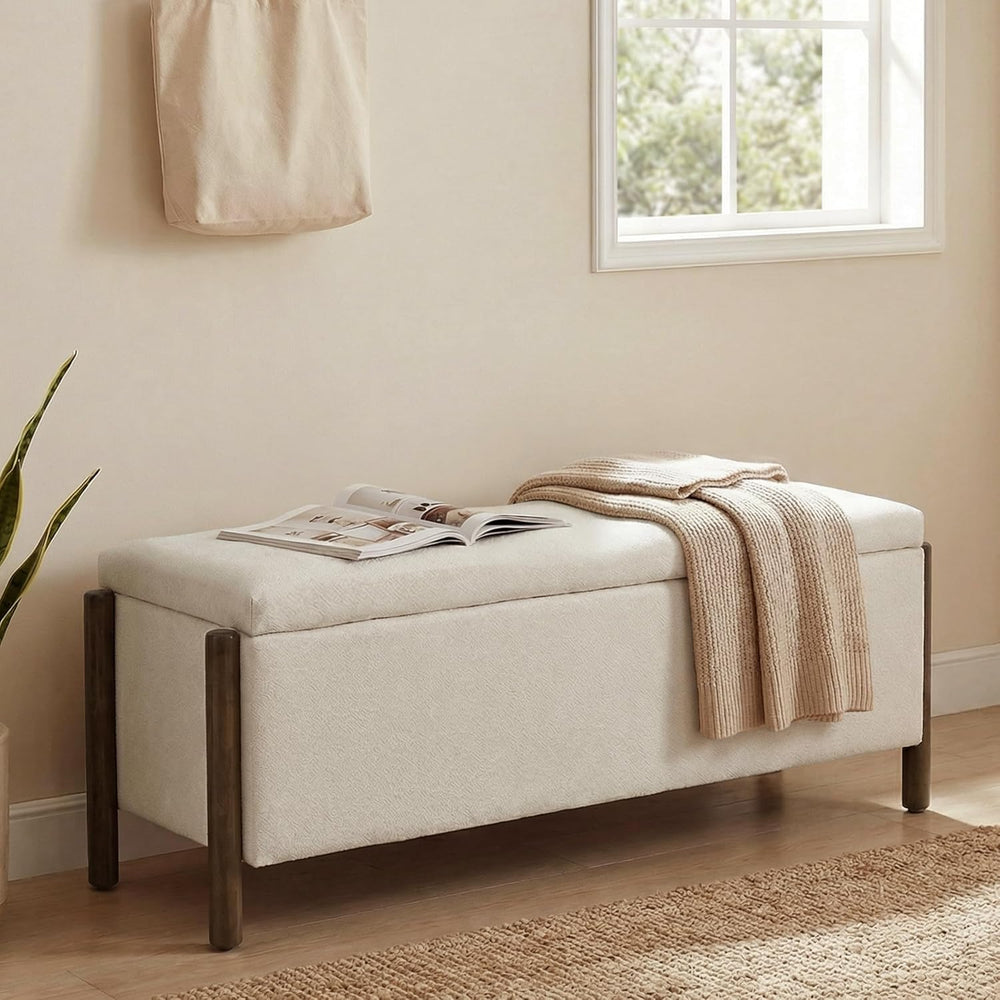 Usaint 47" Fabric Upholstered End of Bed Storage Ottoman Bench, Beige | ...