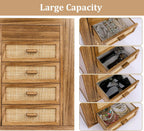 Jewelry Organizer, Rattan Jewelry Box, 5 Layer Wooden Jewelry Organizer Box with Mirror, Jewelry Boxes with 4 Drawers for Women Men, Jewelry Storage for Rings Earrings Necklaces Bracelets Watch