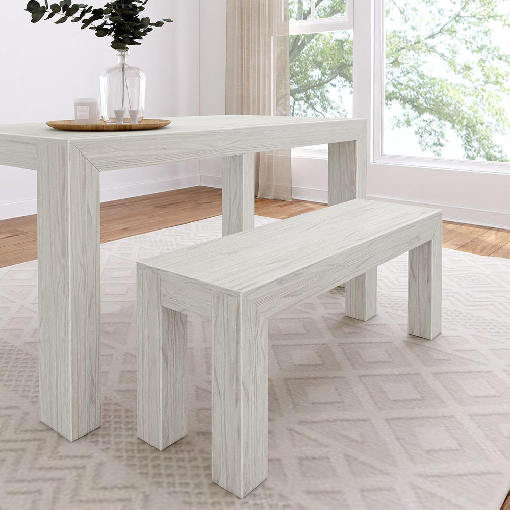 Plank+Beam Modern Dining Bench, 49 Inch, White Sand Wirebrush | Non-Toxic Fin...