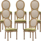 French Country Dining Chairs Set of 8, Olive Green Kitchen & Dining Room Chairs Set of 8, Rattan Dining Chairs, Cane Back, Wood Legs, Sillas De Comedor (Rattan, Olive Green, 8Pcs)