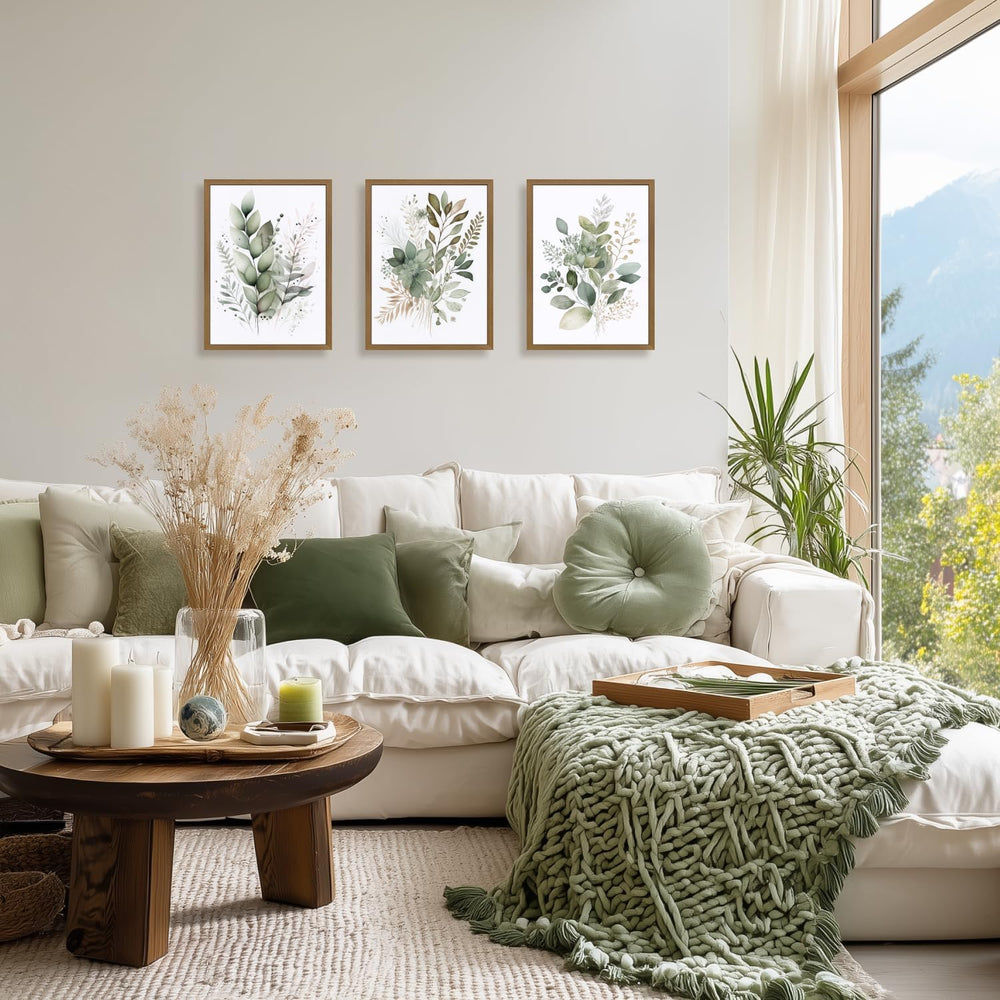 EisEver Watercolor Botanical Wall Art Set of 3, Sage Green Bathroom Wall Deco...