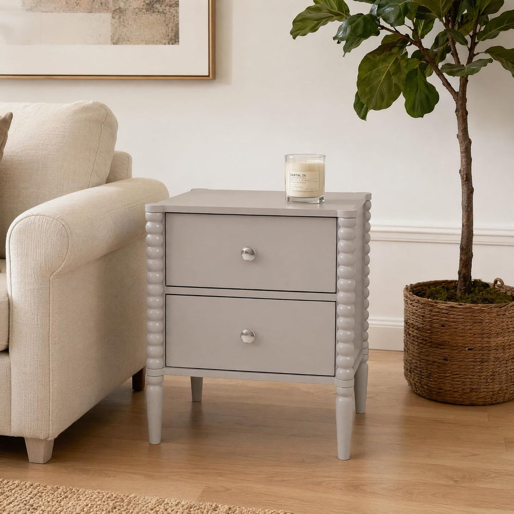 2-Drawer Nightstand, Modern Bedside Table with Silver Handles, 19.69" W ...