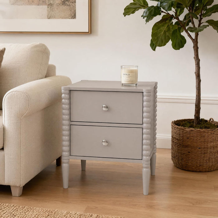 2-Drawer Nightstand, Modern Bedside Table with Silver Handles, 19.69" W × 15.75" D × 21.65" H, Kashmir MDF Cabinet with Wood Legs, End Table for Bedroom Living Room