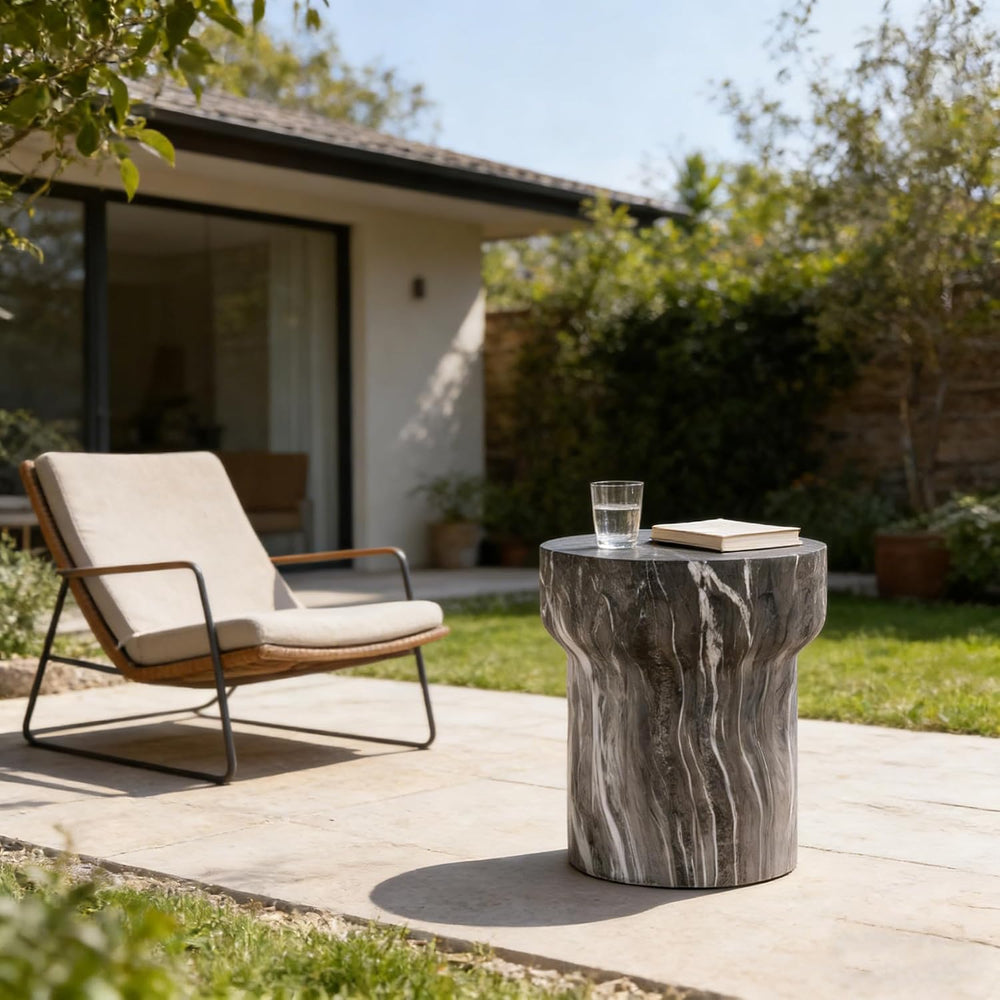 16" Weatherproof Side Table, End Table with Modern Geometry, Accent Tabl...
