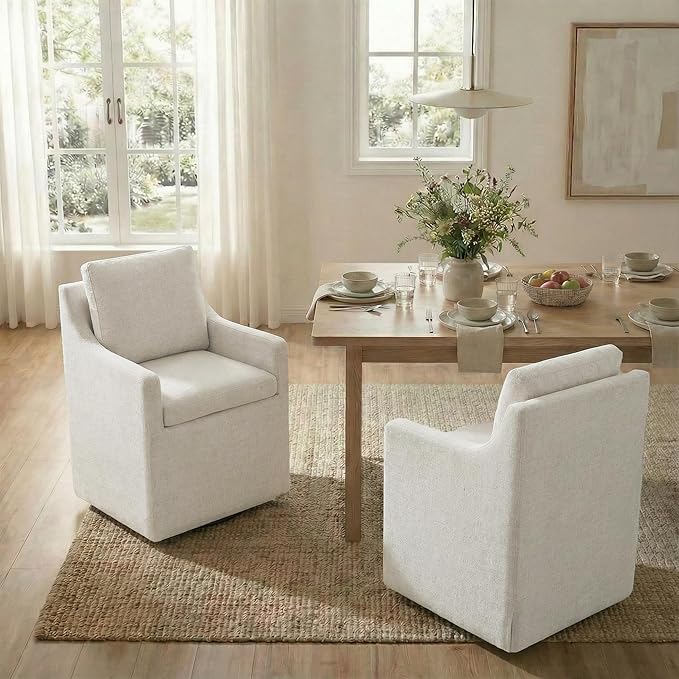 Upholstered Dining Chairs Set of 1, Modern Dining Room Chairs with Casters &a...