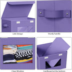 Univivi Storage Bins with Lids [4-Pack] Fabric Lidded Storage Baskets Stackable Closet Storage Bins, Closet Organizers and Storage with Lid & Clear Window for Home, Office, Bedroom (Purple)