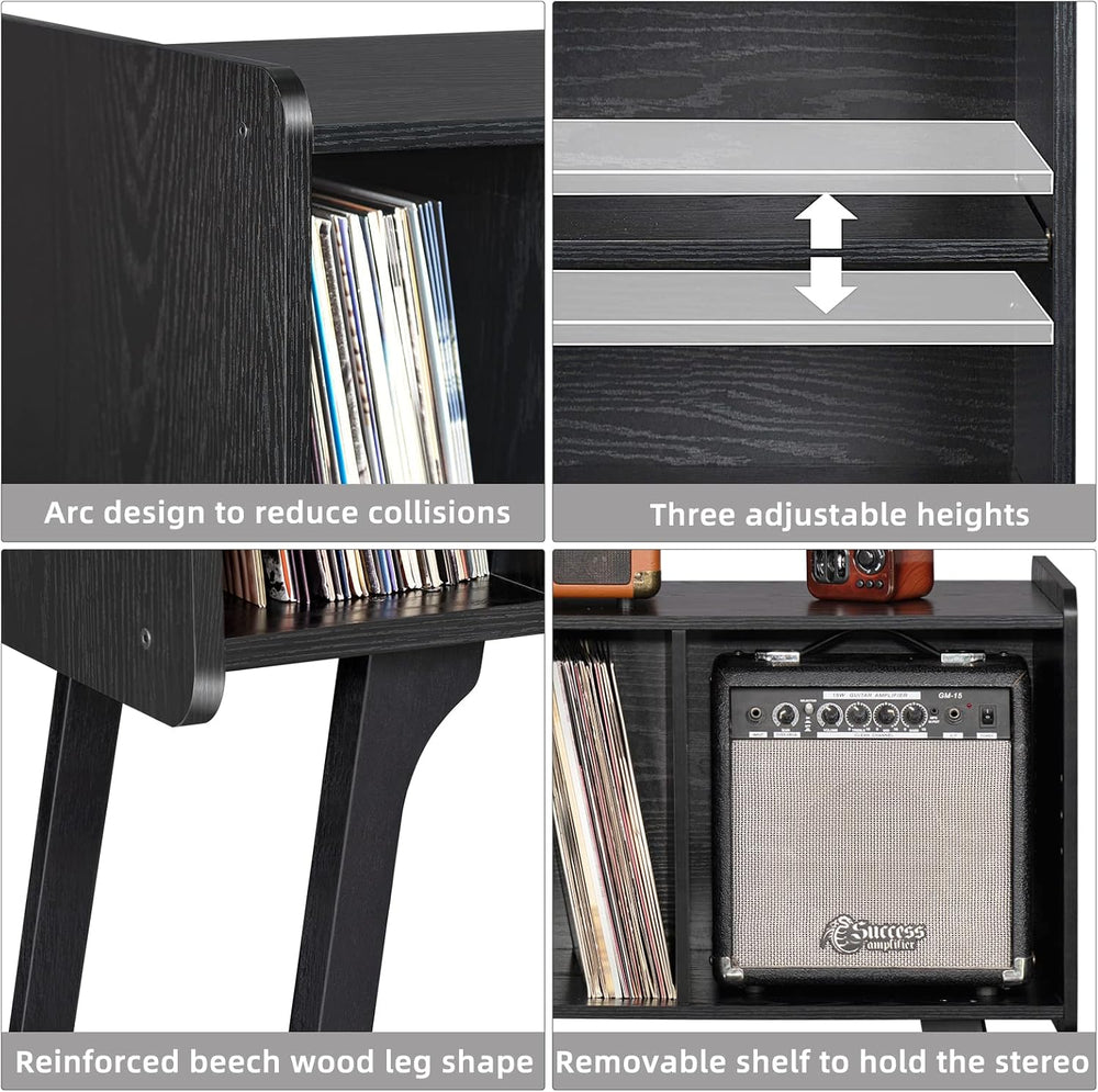 Lerliuo Record Player Stand with 4 Cabinet Holds Up to 220 Albums, Large Blac...