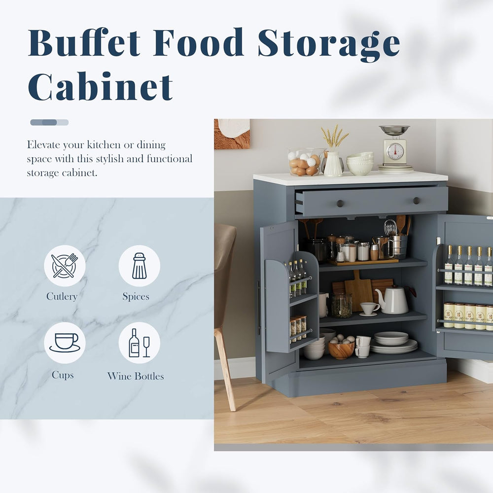Bellemave Freestanding Coffee Bar Cabinet with Drawer & Adjustable Shelve...