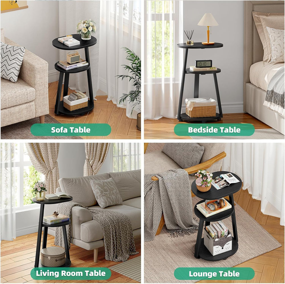 Kalrin Side Table, Small End Table with Metal Frame, 3-Tier Bedside Tables, R...