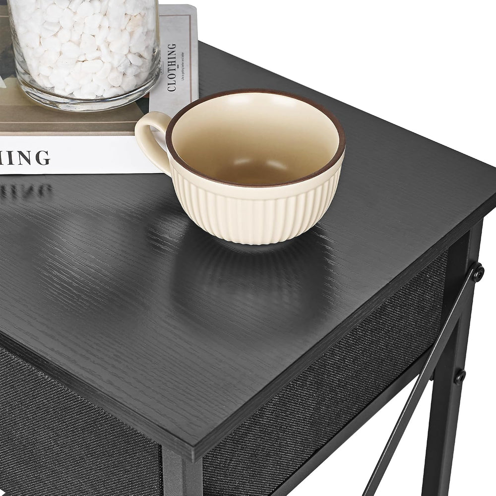 VECELO Nightstand Set of 2, X-Design End Side Table with Fabric Storage Drawe...