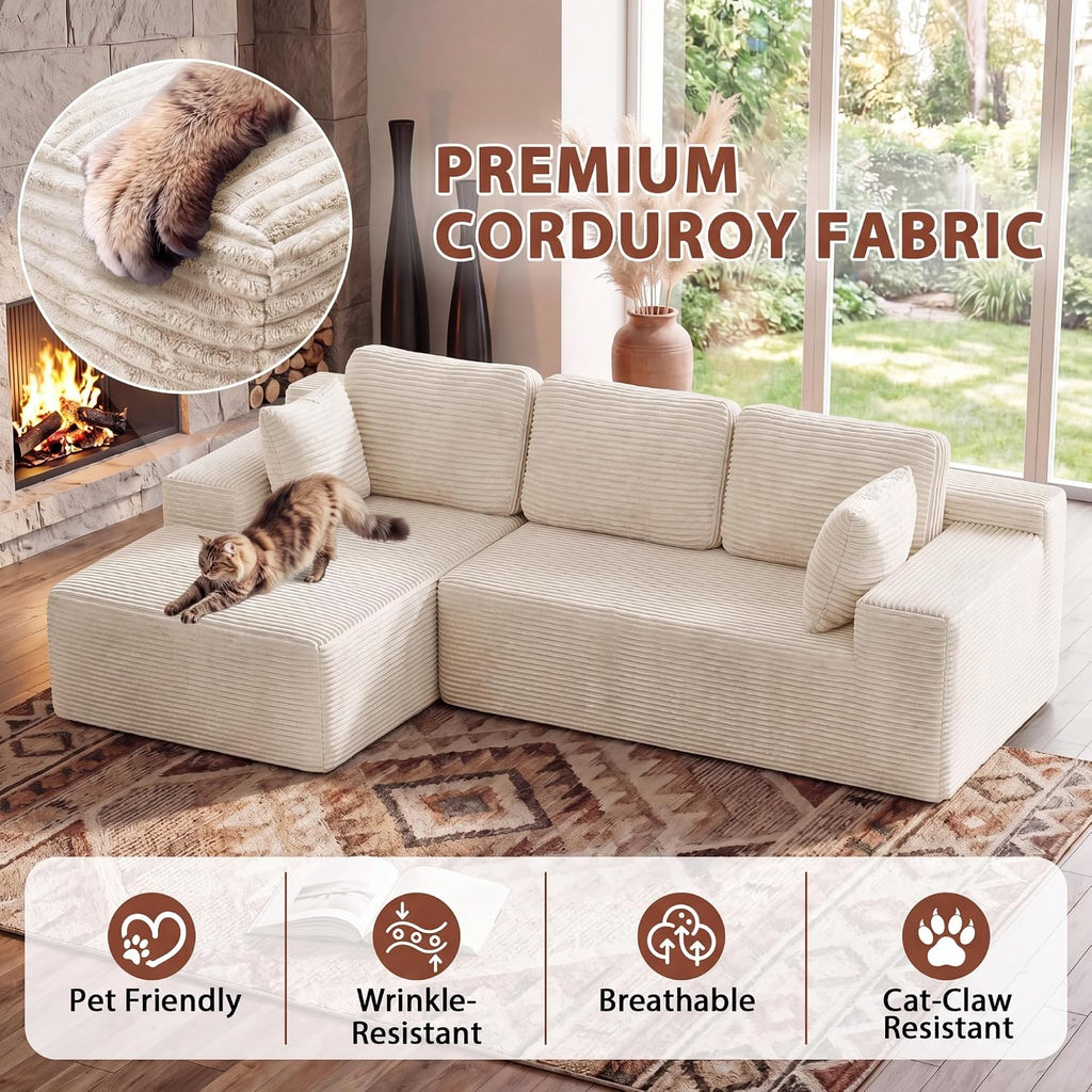 Homall 110" Boneless Sectional Couch, Modular Sectional Sofa L-Shape Couch with Deep Seat, Cloud Comfy Boneless Couch for Living Room, No Assembly Required (Corduroy, Beige)