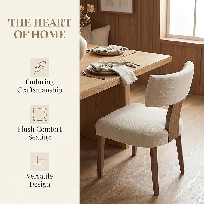 HNY Mid Century Modern Dining Chairs Set of 4, Farmhouse Linen Fabric Upholst...