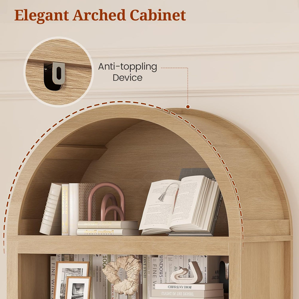 81" Tall Arched Cabinets,Bookcase with storage,Mid-Century Modern 6-Tier...