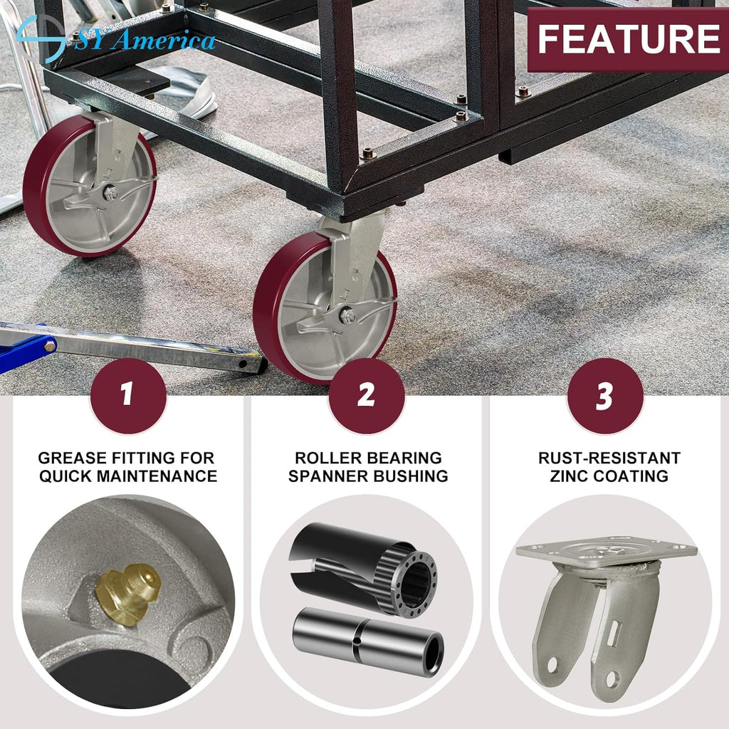 SY America 8" X 2" Casters Wheels,Heavy Duty Industrial Casters，Polyurethane on Aluminum Wheels,2 Swivel Casters,3200 LBS Load Capacity