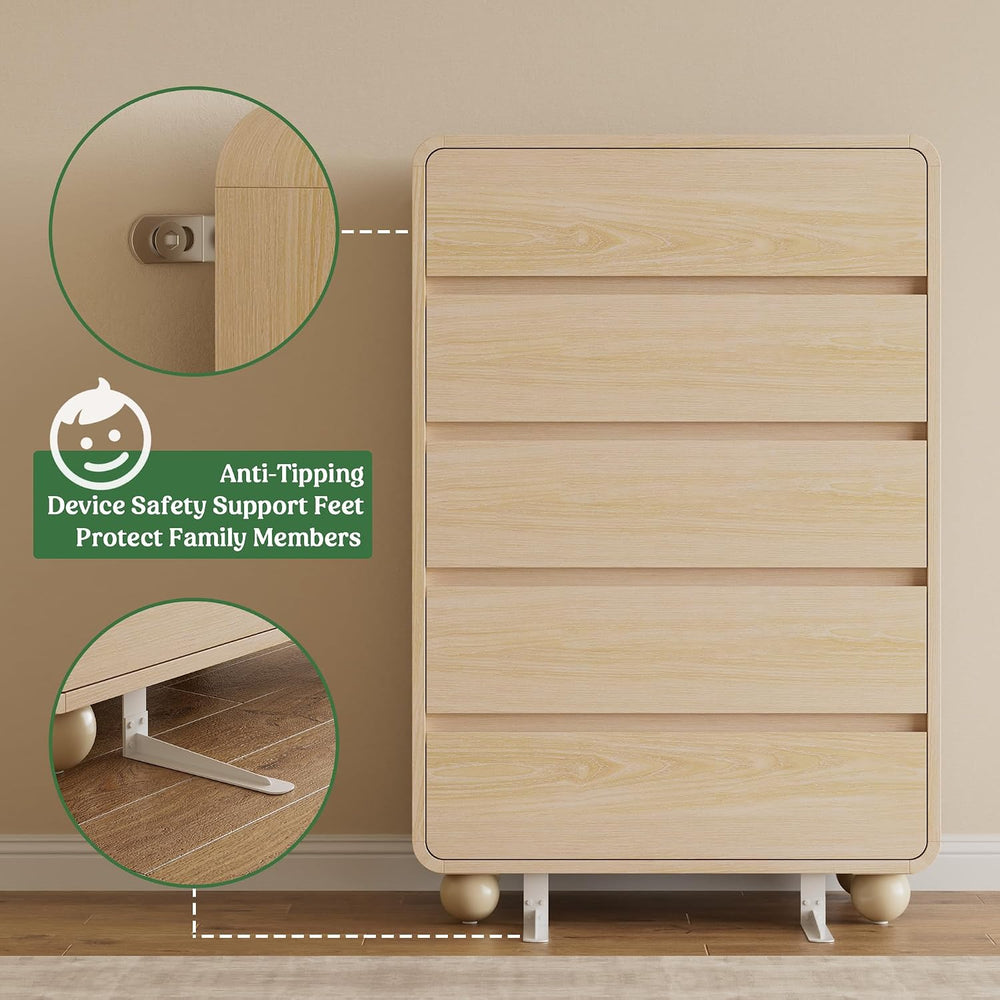 Lulive 5 Drawer Dresser for Bedroom, 41" Tall Chest of Drawers, Natural