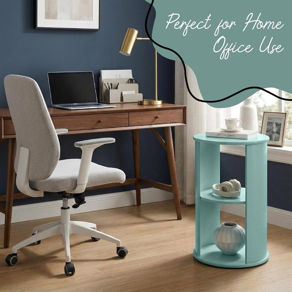 Kings Brand Furniture Round 3-Tier Accent Side Table with Storage Shelves, Wo...