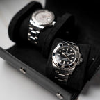 DailyWatch | Watch Roll Travel Case For 2 Watch | Luxury Watch Case In Genuine Saffiano Black Leather With Soft Velvet Interior | Watch Case Protect, Store, & Display Your Watches | All Black