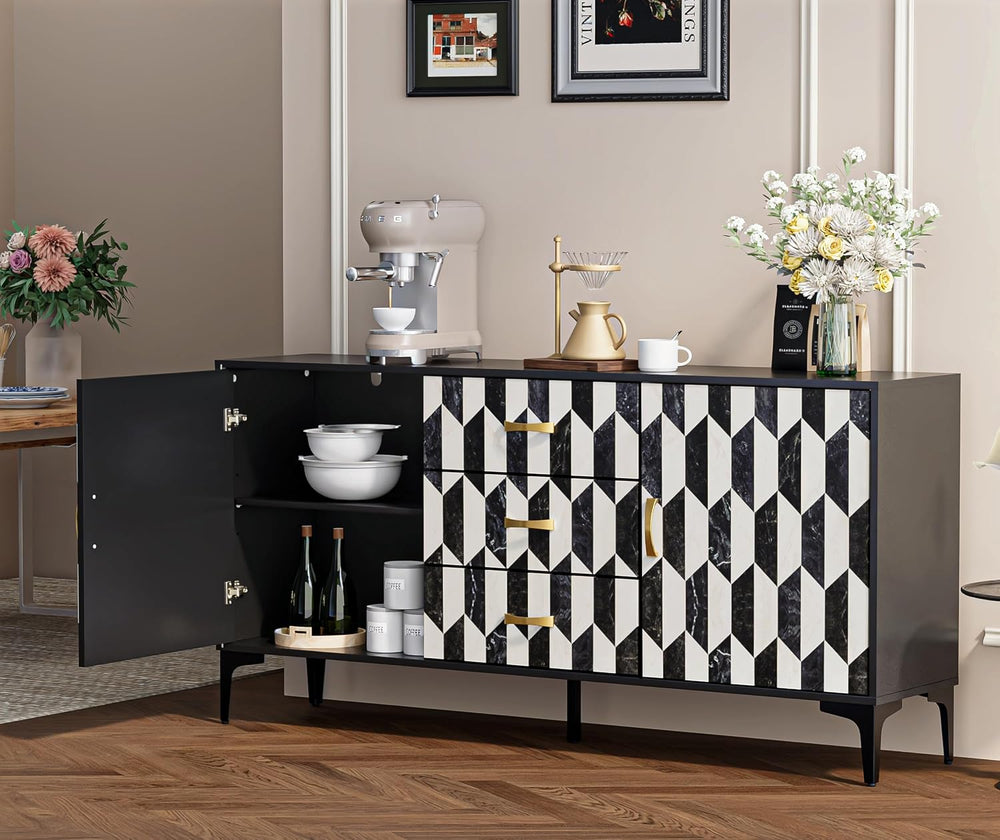 Anbuy Marble Buffet Cabinbet with Storage and 3 Drawers Sideboard Faux Marble...