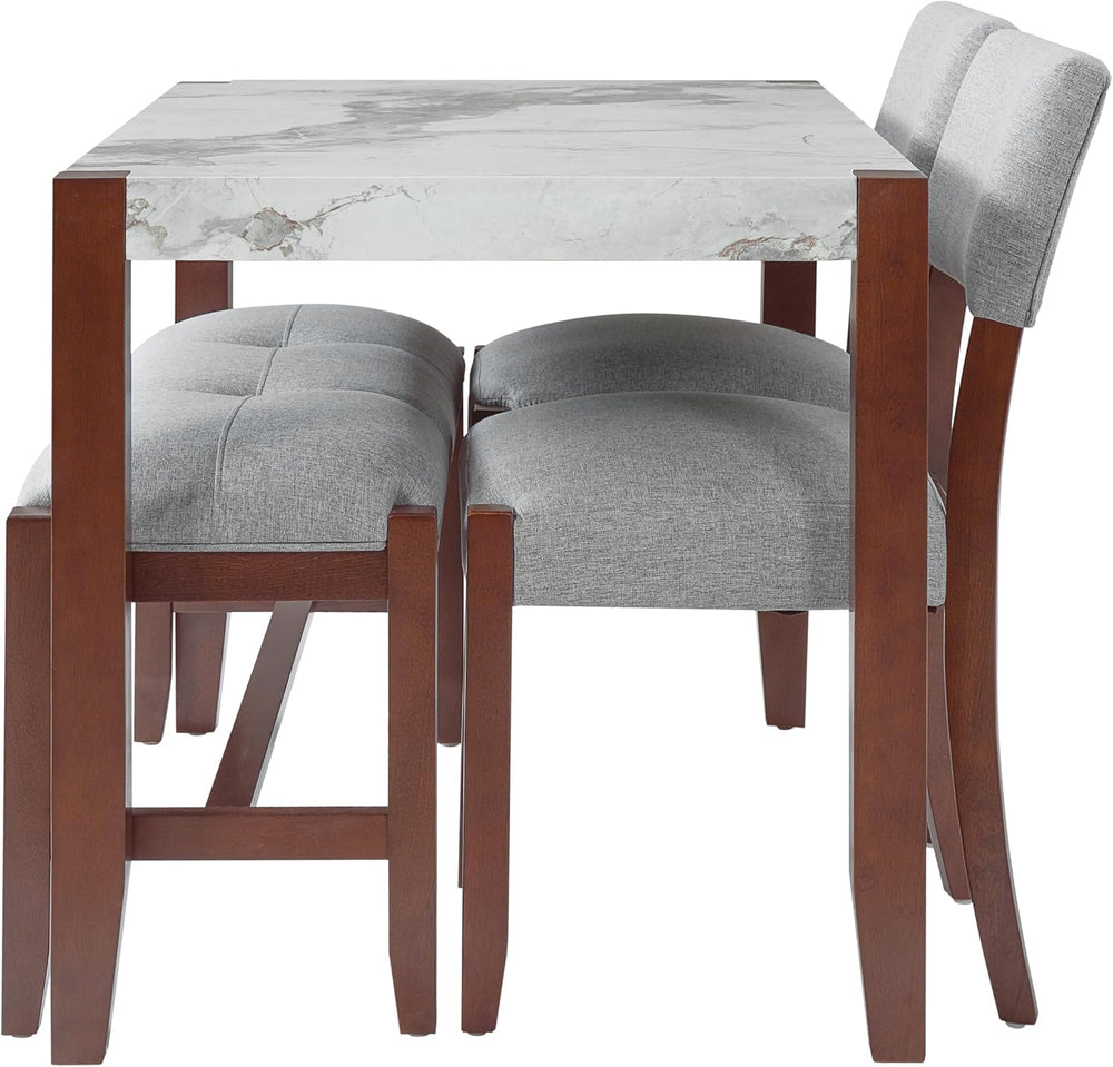Merax 4 Piece Dining Table Set, Faux Marble Table and 2 Upholstered Chairs 1 ...