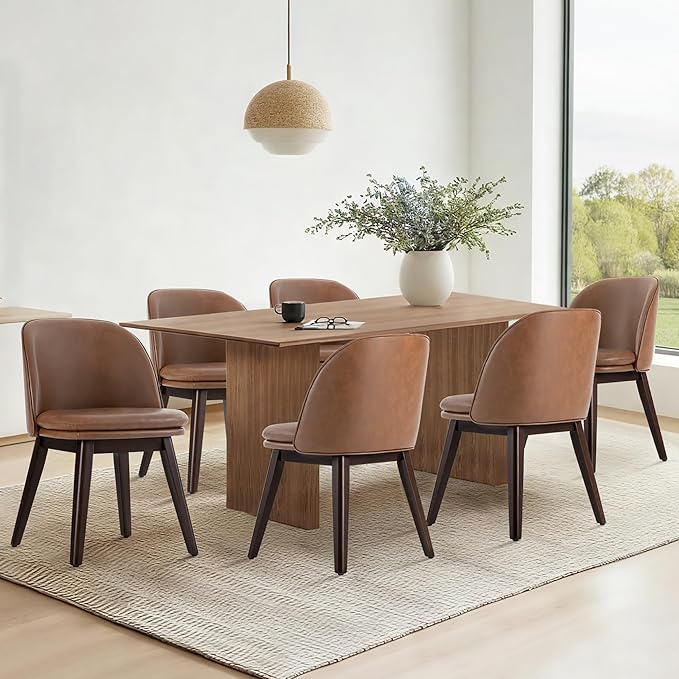 Wooden Dining Chairs Set of 2, Faux Leather Upholstered Modern Dining Room Ch...
