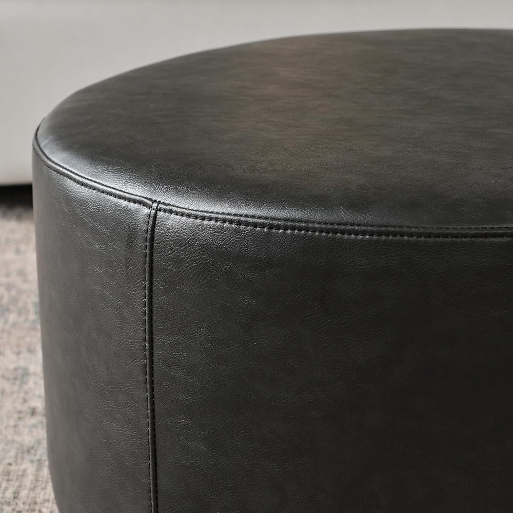 KINWELL Modern Faux Leather Round Upholstered Ottoman, Multi-Functional Sofa ...