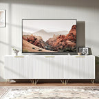 Fluted TV Stand for 90 Inch TV, Modern TV Stand Console, White Entertainment Center with 3 Storage Cabinets, Adjustable Shelves & Gold Handles, Wood Media Cabinet for Living Room
