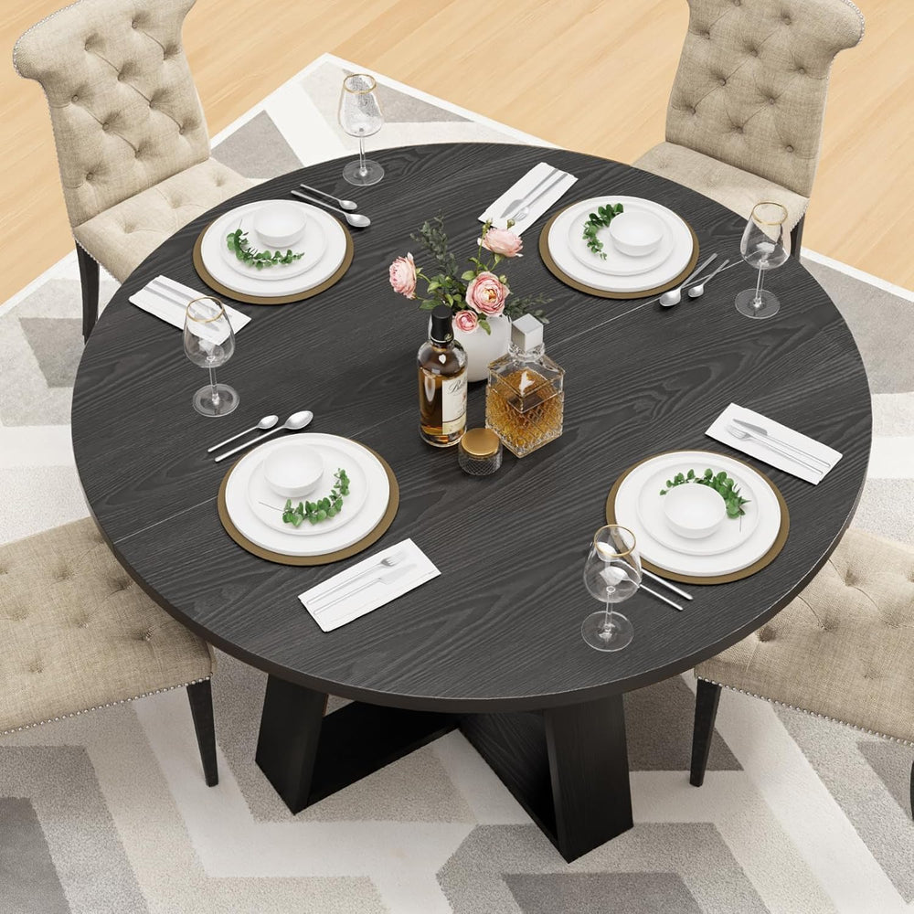 43 inch Round Dining Table for 4-6, Dining Table with Storage Shelf, Wood Gra...