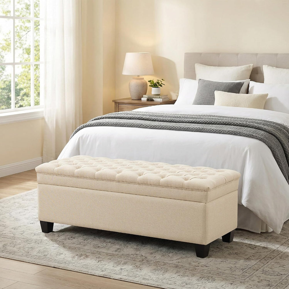 50" Storage Ottoman Bench, Rectangular End of Storage Bench, Upholstered...